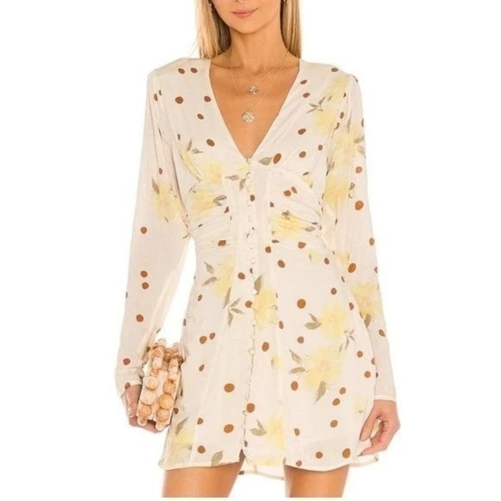 New Free People Women's Date Night Mini Dress Sunshine Combo Size M ruched Lite